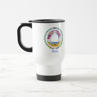 Caneca Térmica Letras Flores "O" Inicial com Nome Personalizado