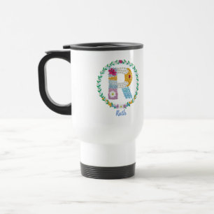 Caneca Térmica Letras Flores "R" Inicial com Nome Personalizado