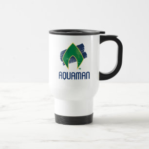 Caneca Térmica Liga da Justiça Símbolo de Aquaman Pincel e Meio