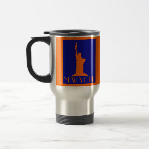 Caneca Térmica Linda Estátua da Liberdade em Laranja e Azul em NY