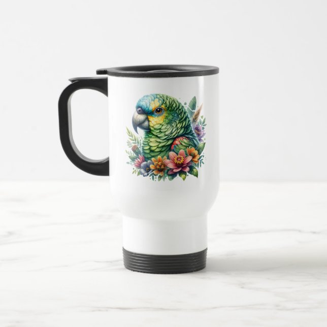 Caneca Térmica Linda Watercolor Amazon Parrot Personalizada (Esquerda)