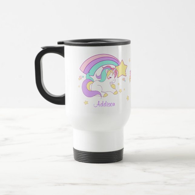 Caneca Térmica Lindo Unicórnio Mágico Arco-Íris Personalizado Cus (Esquerda)