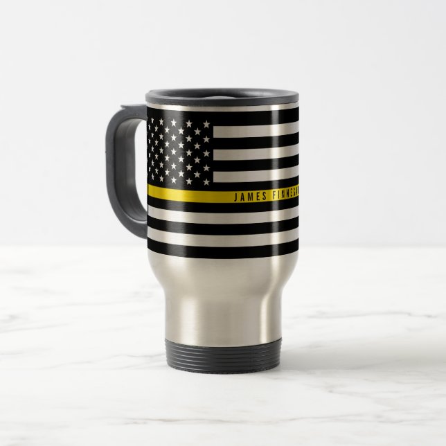Caneca Térmica Linha amarela fina monograma da bandeira do (Frente Esquerda)
