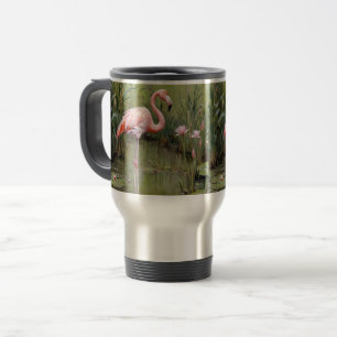 Caneca Térmica Lírios De Água Flamingo, Rosa, E Pintura De Óleo D