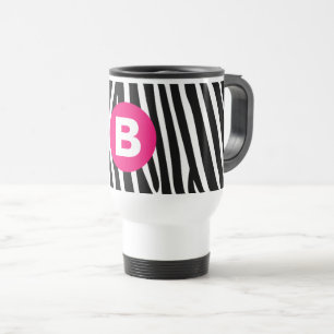 Caneca Térmica Listras Clássicas de Zebra Monograma Rosa Forte