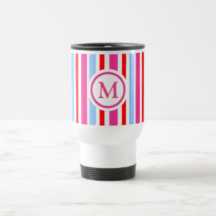 Caneca Térmica Listras de Bala Vermelhas e Azuis Monograma