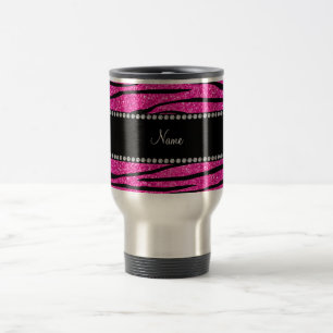 Caneca Térmica Listras de zebra com brilho rosa-quente com nome p