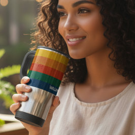Caneca Térmica Listras do pôr do sol retrô com nome simples e neg
