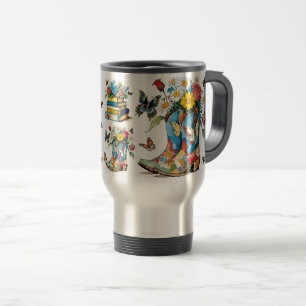 Caneca Térmica Livros Garota Bota Flores Abelhas e Borboletas