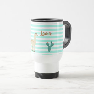 Caneca Térmica Llama e cacto em faixas verdes e brancas