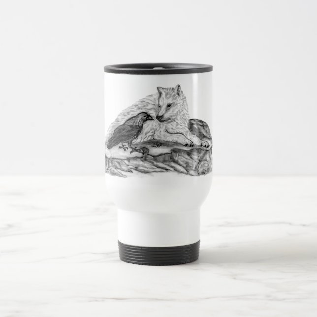 Caneca Térmica Lobo e Raven - Design preto e branco (Centro)
