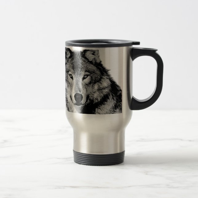 Caneca Térmica Lobo Negro e Branco (Direita)