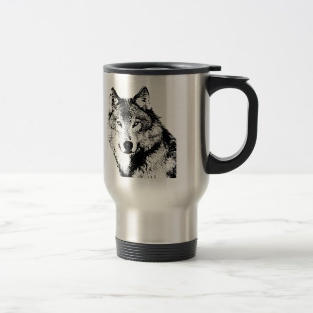 Caneca Térmica Lobo Negro e Branco (Direita)