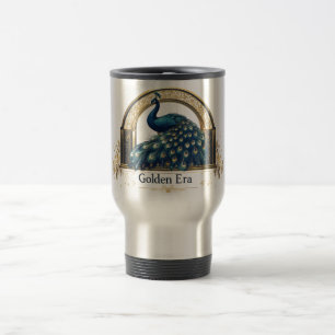 Caneca Térmica Logotipo da Era Dourada com Design de Pavão Elegan