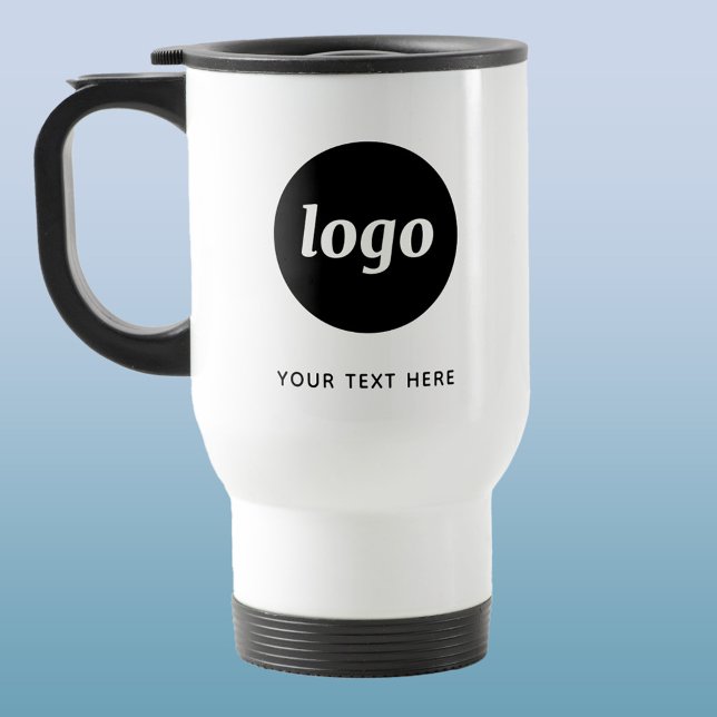 Caneca Térmica Logotipo e Texto simples para empresa (Logo with custom text business promotional travel mug)