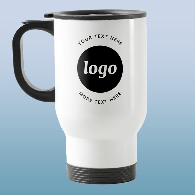 Caneca Térmica Logotipo Simples Com Texto Empresarial (Simple logo with text promotional business travel mug)