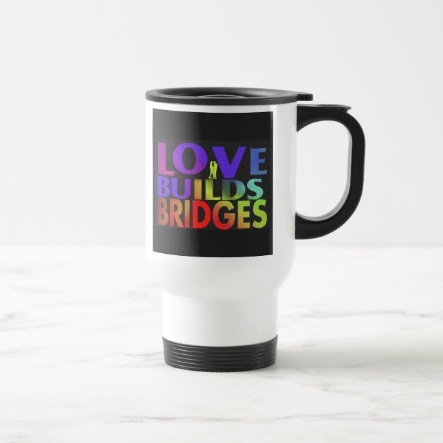 Caneca Térmica "Love Builds Bridges" Viaja Coffee Mug. (Direita)