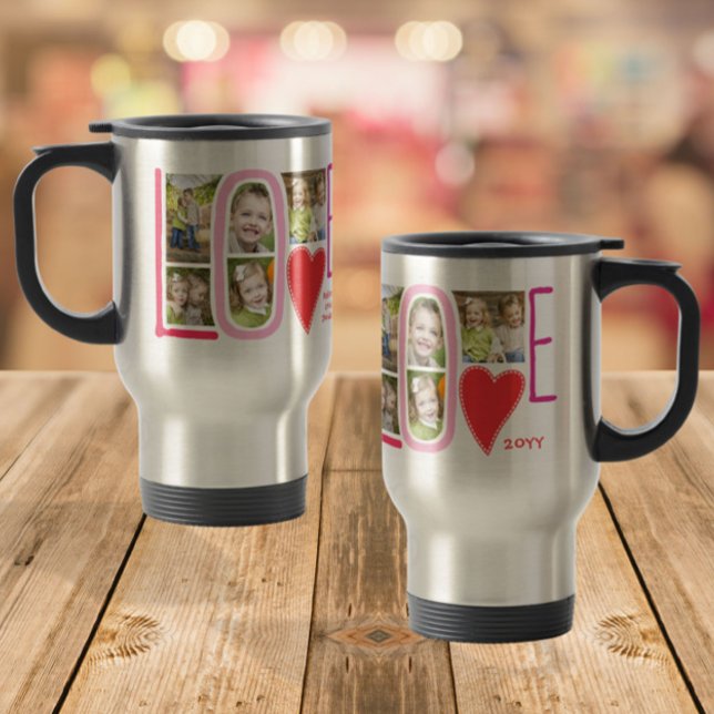 Caneca Térmica LOVE Photo Collage Cute Valentine's Day (Criador carregado)