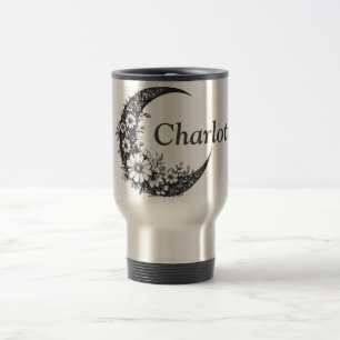 Caneca Térmica Lua e Flores Arte com Nome Personalizável