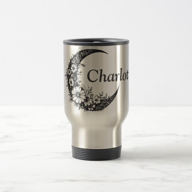 Caneca Térmica Lua e Flores Arte com Nome Personalizável (Centro)
