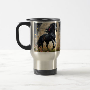 Caneca Térmica Lunar Elegância: Cavalo de Fantasia Negra com Lua