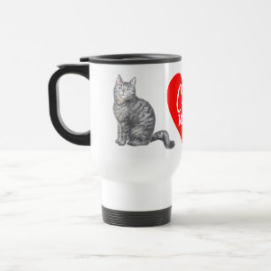 Caneca Térmica Mãe de Gato Fofo Gato Tabby Cinza / Prata Amor Gat