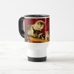 Caneca Térmica Mãe Gato e Gatinhos Brincando com Violão