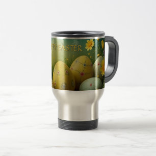 Caneca Térmica Magia da Primavera com Ovos de Páscoa num Mar de F