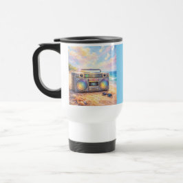 Caneca Térmica Magical Retro Boombox Playing Music On Beach