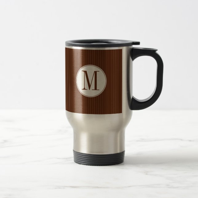 Caneca Térmica Mahogany Pinstripe Solteiro Monograma Mug (Direita)