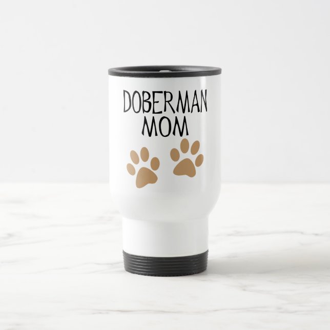 Caneca Térmica Mamã grande do Doberman das patas (Centro)