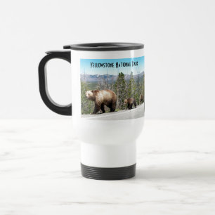 Caneca Térmica Mamãe e Cubs de Urso Grizzly Selvagem em Yellowst