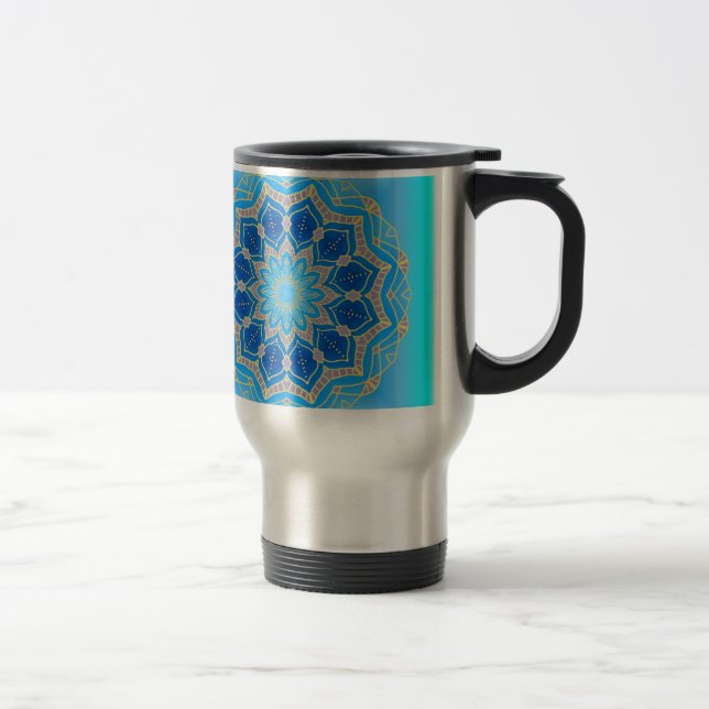 Caneca Térmica Mandala de lótus em turquesa e azul (Direita)