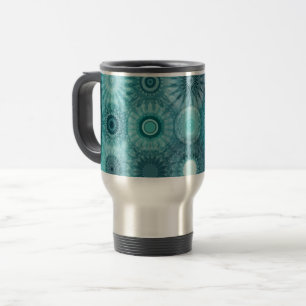 Caneca Térmica Mandalas Azuis Padrão Ornamental Abstrato