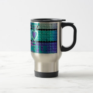Caneca Térmica Mantenha Simples: Arte de Padrão de Coração Ciano