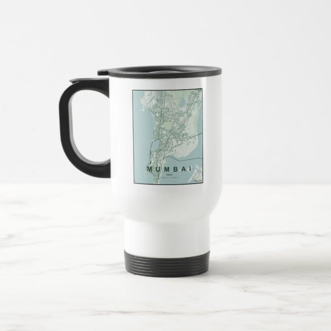 Caneca Térmica Mapa da Cidade de Mumbai na Índia com Design Minim (Esquerda)