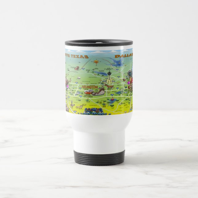 Caneca Térmica Mapa de Cartoons de Dallas Fort Worth (Centro)