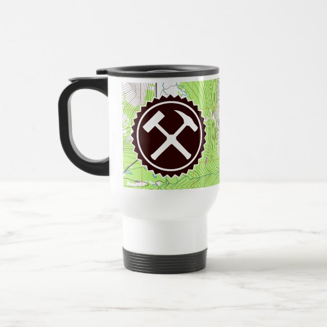 Caneca Térmica Mapa Topográfico e Martelos de Rocha com Seu Nome  (Esquerda)