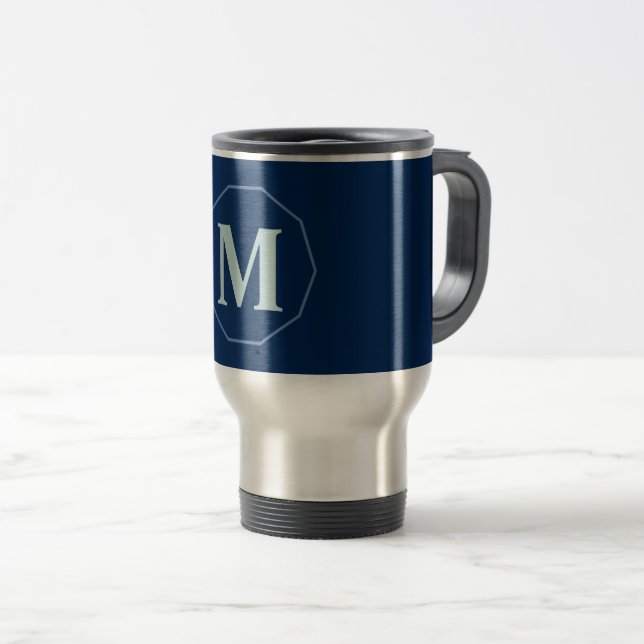 Caneca Térmica Marinho Blue elegant monograma personalizado (Frente Esquerda)