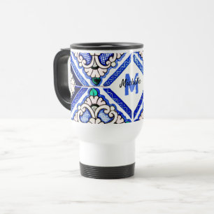Caneca Térmica Marinho de Azulejos de Padrão Espanhol Azulejo Mo