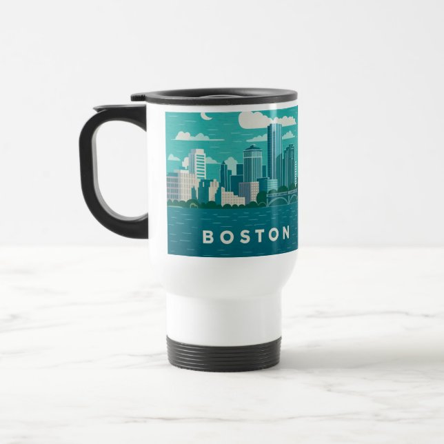 Caneca Térmica Massachusetts Night Cityscape | Boston City (Esquerda)
