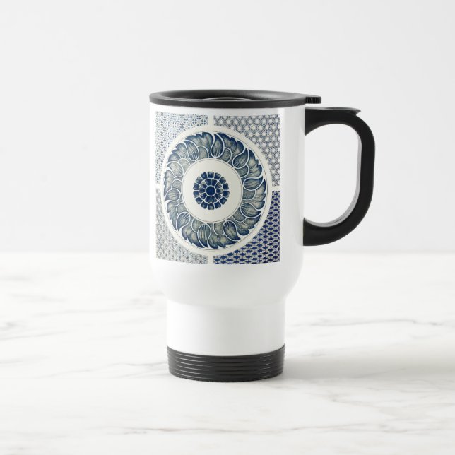 Caneca Térmica Medalhão Chinês: Chinoiserie Azul Índigo (Direita)