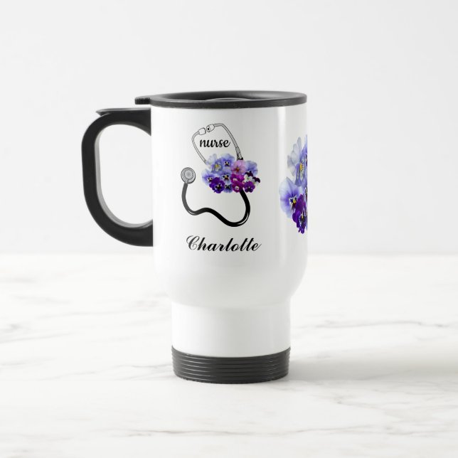 Caneca Térmica Médico Floral Azul Enfermeiro Estetoscópio (Esquerda)
