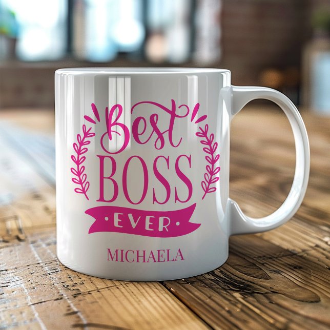 Caneca Térmica Melhor Chefe Alguma Vez Personalizada Wreath (Criador carregado)