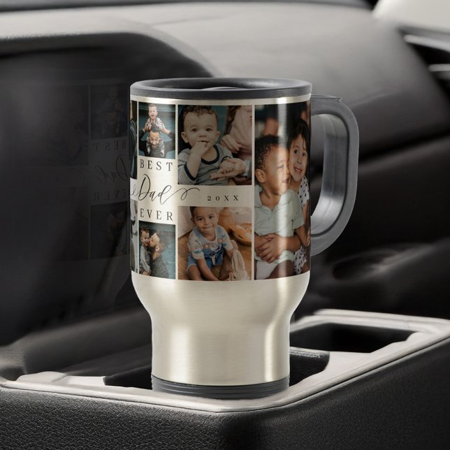 Caneca Térmica Melhor Colagem de Fotos do Dia de os pais de Scrip (Best Dad Ever Script Father's Day Photo Collage Travel Mug)