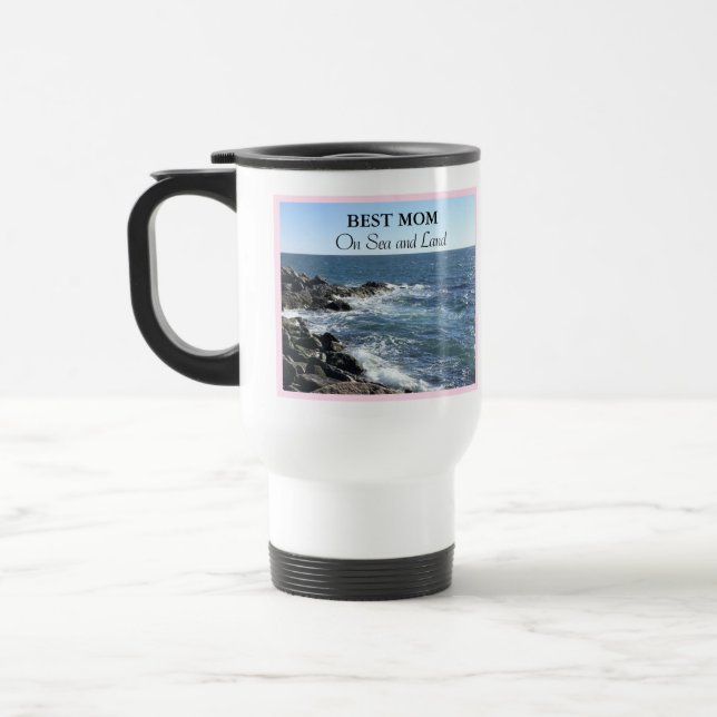 Caneca Térmica Melhor Mãe no Mar e Terra no Oceano Atlântico Azul (Esquerda)