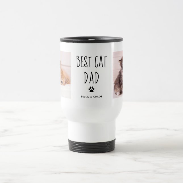 Caneca Térmica Melhor Pai de Gato | Texto manuscrito de duas foto (Centro)