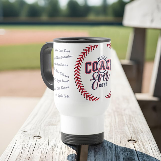 Caneca Térmica Melhor Treinador Alguma Vez Dotado Nomes de Assina (Best Coach Ever Gift Baseball Team Signature Names Travel Mug)