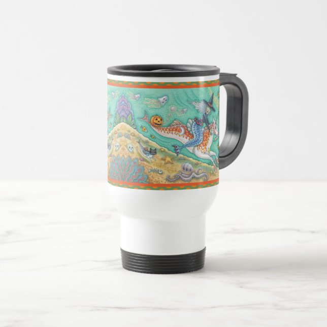 CANECA TÉRMICA MERMAID WITCH, HALLOWEEN MERHORSE VIAGEM AO TRABAL (Frente Esquerda)
