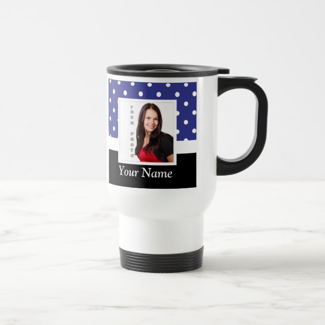 Caneca Térmica modelo de foto bolinhas azul marinho (Direita)